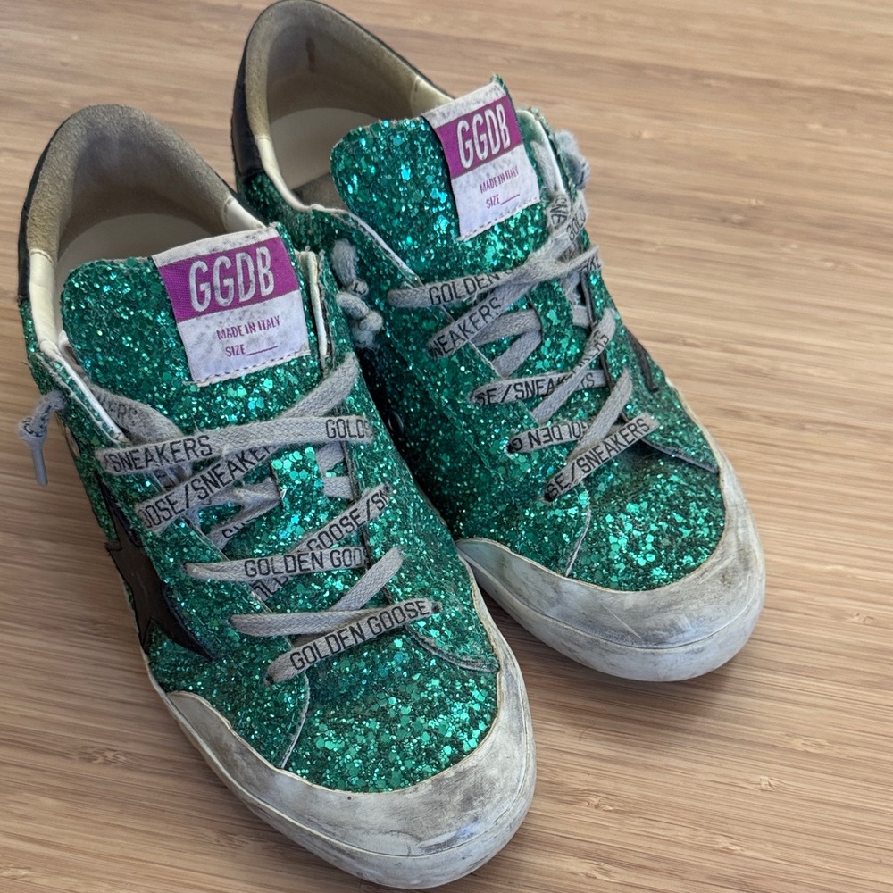 Golden Goose Super Star Green Glitter Size 38